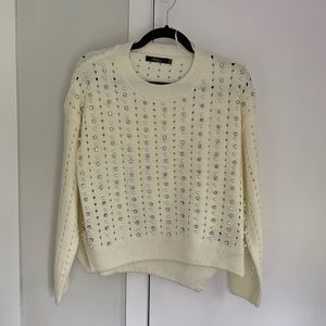 Lucky Brand Rhinestone & Pearl Sweater